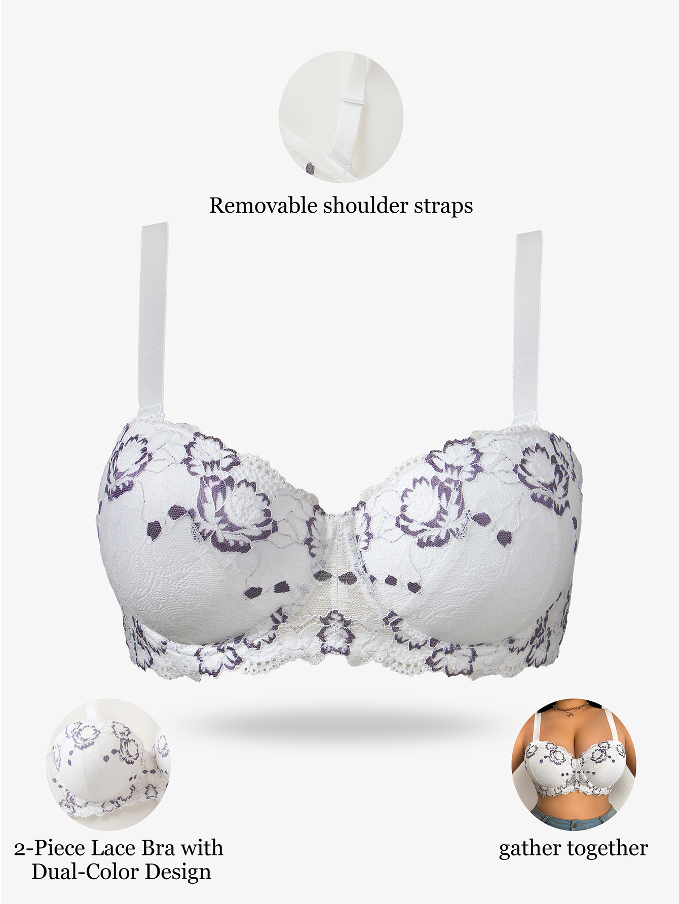 Plus Size Lace & Embroidery Wo - Underwire Bra Padded 评论和价格