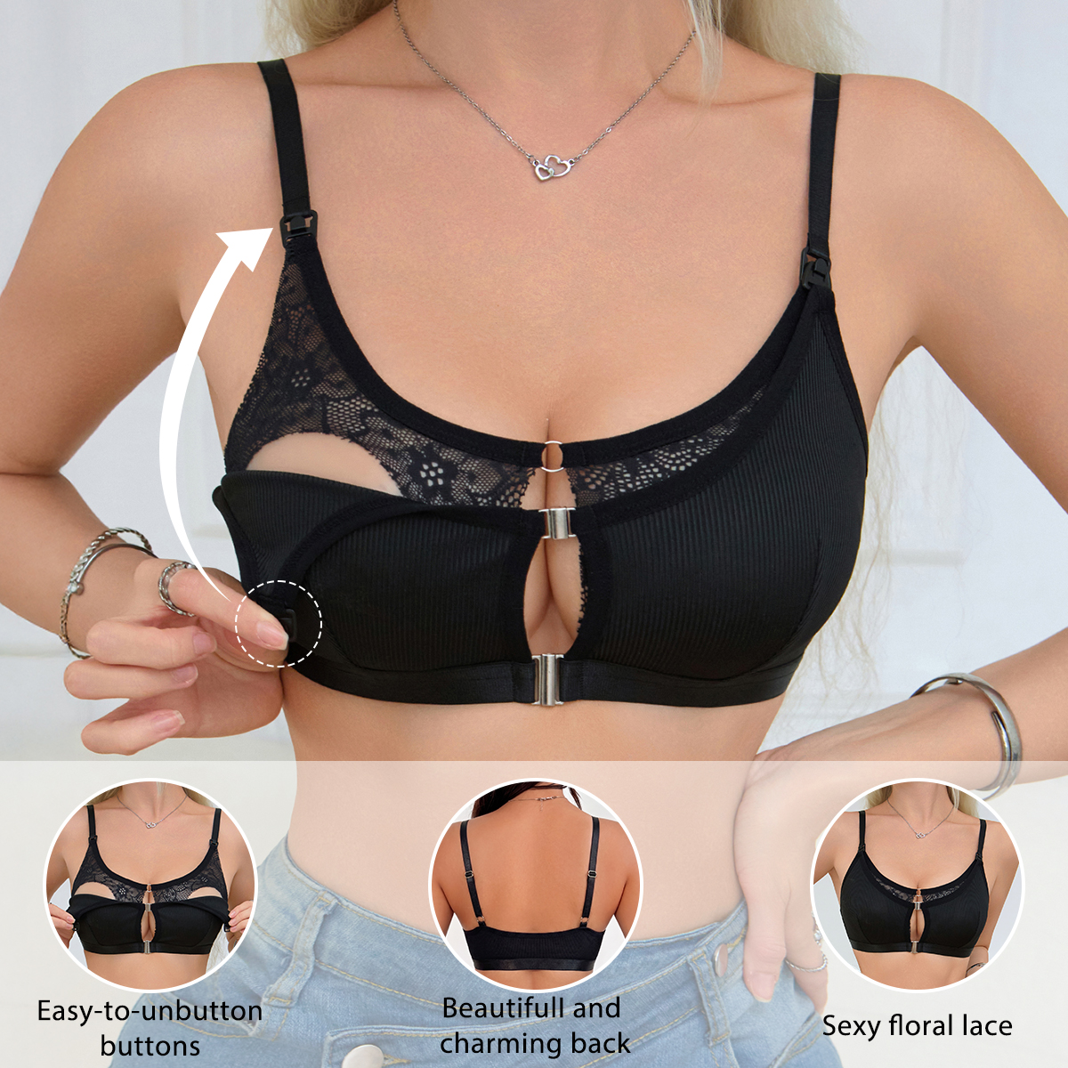 Black Comfortable Front Clasp  - Nursing Bra Clip 评论和价格
