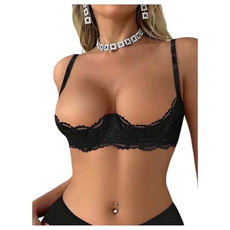 OYOANGLE Women's 1/4 Cup Lace  - Demi Bra Balconette 评论和价格