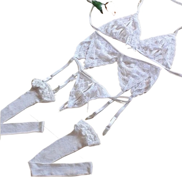 Lace Women Lingerie Set 4 Pcs  - Sheer Mesh Bra 评论和价格