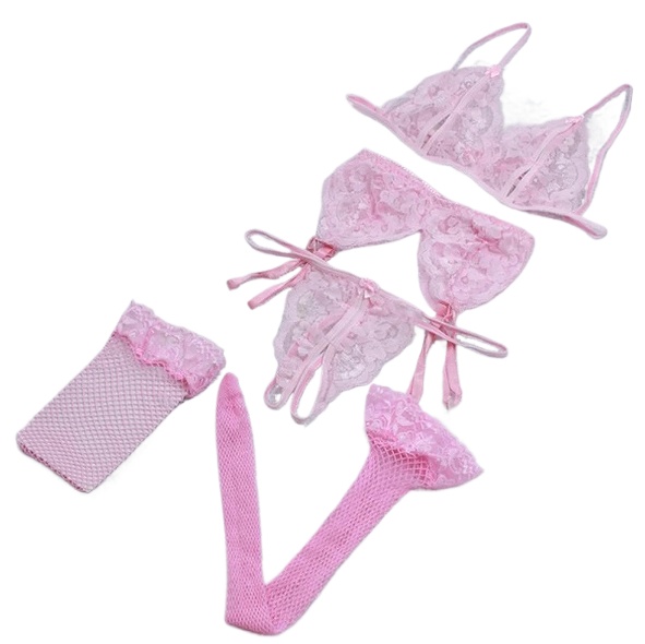 Lace Women Lingerie Set 4 Pcs  - Sheer Mesh Bra 评论和价格