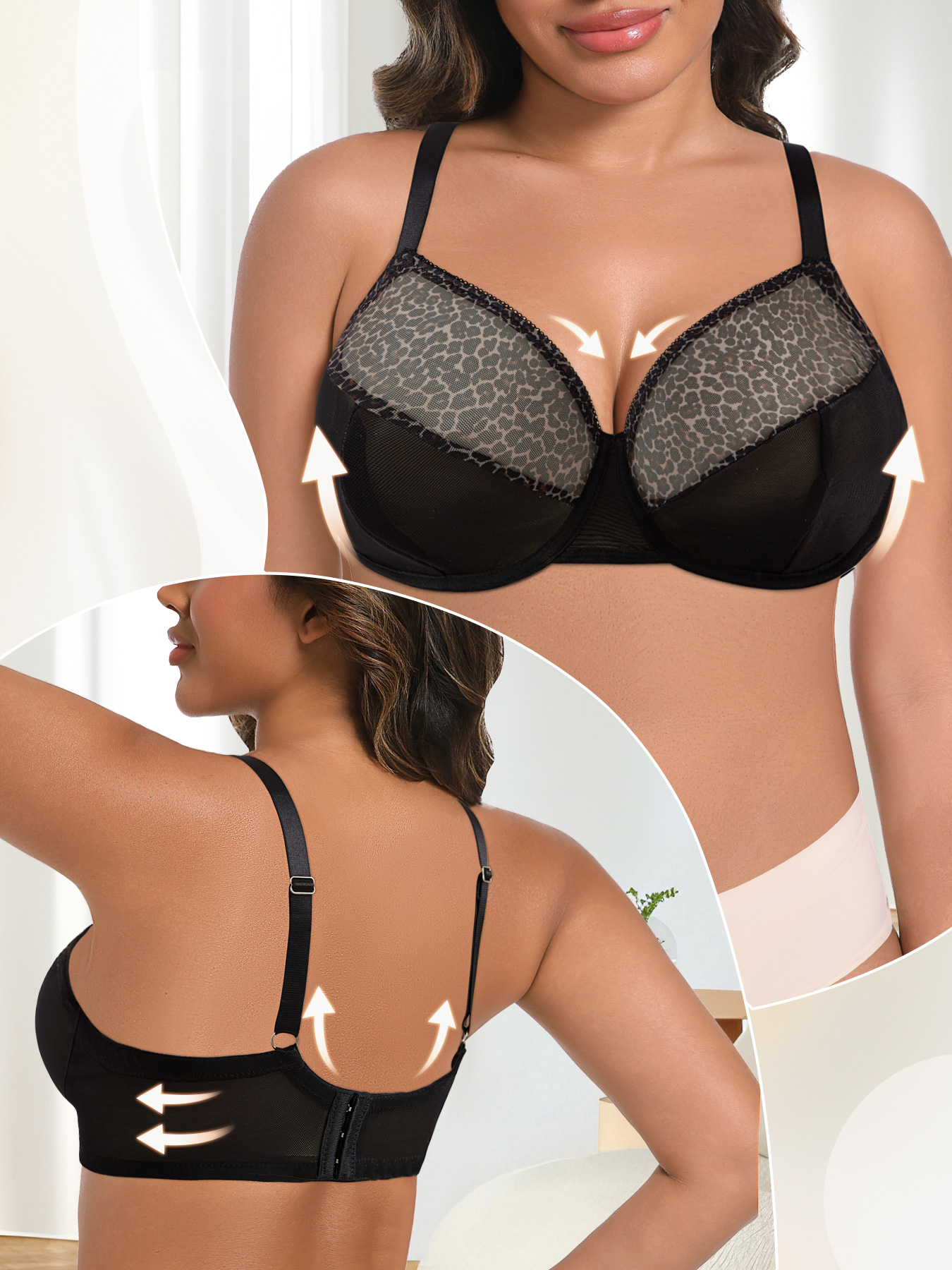 Plus Size Sexy Leopard Print & - Sheer Bra Lace 评论和价格