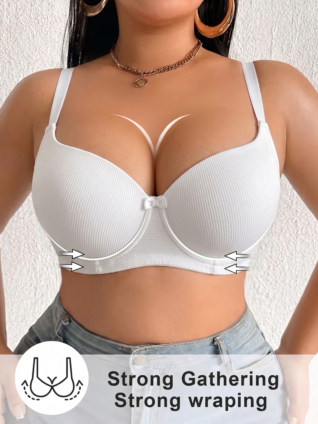 Plus Size Ribbed Women Bra Thi - Underwire Bra Padded 评论和价格
