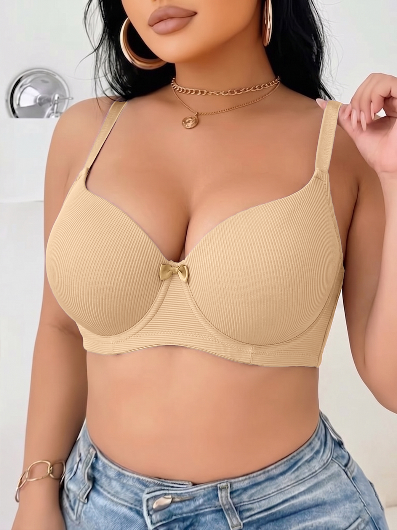 Plus Size Ribbed Women Bra Thi - Underwire Bra Padded 评论和价格